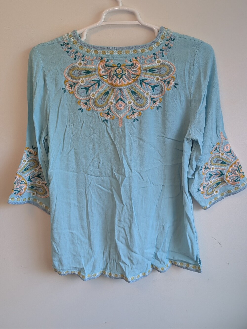 Soft Surroundings Light Blue Embroidered V-Neck Tunic - Picture 6 of 11